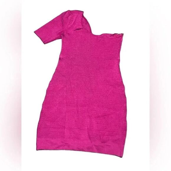 PAOLA BERNARDI pink one shoulder mini knit bodycon stealth dress with cut outs - Picture 6 of 9